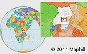 Political Location Map of Kampala, highlighted country
