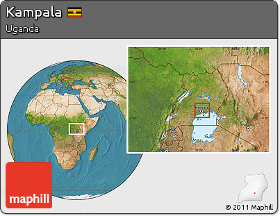 Satellite Location Map of Kampala, within the entire country