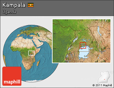 Satellite Location Map of Kampala, within the entire country