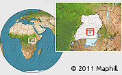 Satellite Location Map of Kampala, highlighted country, within the entire country