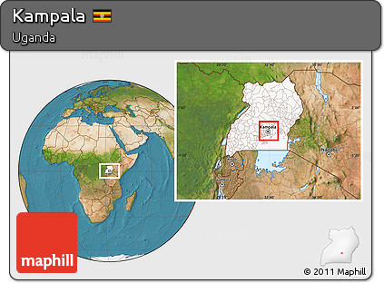 Satellite Location Map of Kampala, highlighted country