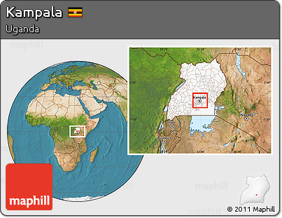Satellite Location Map of Kampala, highlighted country