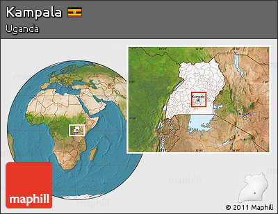 Satellite Location Map of Kampala, highlighted country