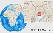 Shaded Relief Location Map of Kampala, within the entire country