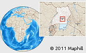 Shaded Relief Location Map of Kampala, highlighted country