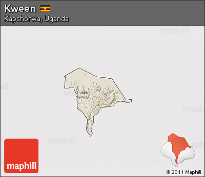 Shaded Relief 3D Map of Kween, cropped outside