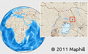 Shaded Relief Location Map of Kween, within the entire country
