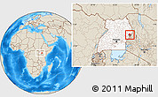 Shaded Relief Location Map of Kween, highlighted country, highlighted parent region, within the entire country