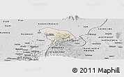 Shaded Relief Panoramic Map of Kween, desaturated