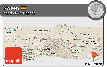 Shaded Relief Panoramic Map of Kween