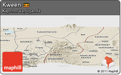 Shaded Relief Panoramic Map of Kween