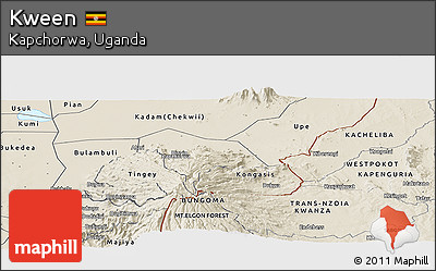Shaded Relief Panoramic Map of Kween