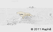 Shaded Relief Panoramic Map of Kween, lighten, desaturated