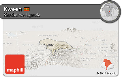 Shaded Relief Panoramic Map of Kween, lighten