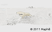 Shaded Relief Panoramic Map of Kween, lighten, semi-desaturated