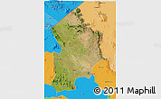 Satellite 3D Map of Kotido, political outside