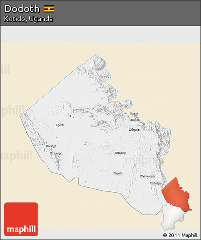 Classic Style 3D Map of Dodoth, single color outside