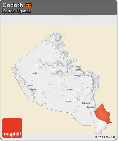 Classic Style 3D Map of Dodoth, single color outside