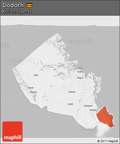 Gray 3D Map of Dodoth, single color outside