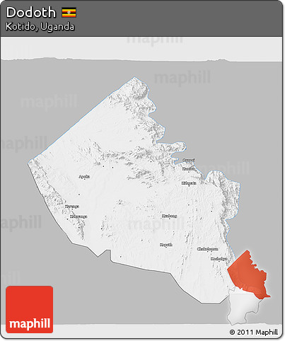 Gray 3D Map of Dodoth, single color outside