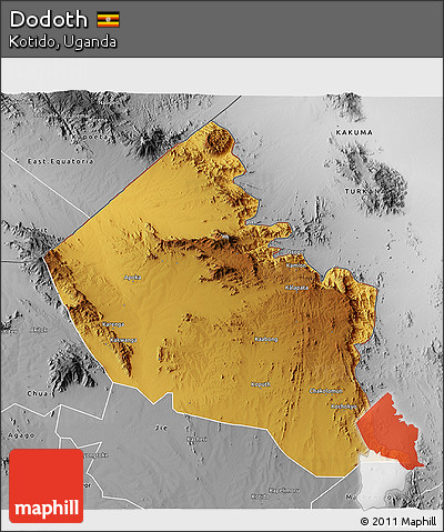 Physical 3D Map of Dodoth, desaturated
