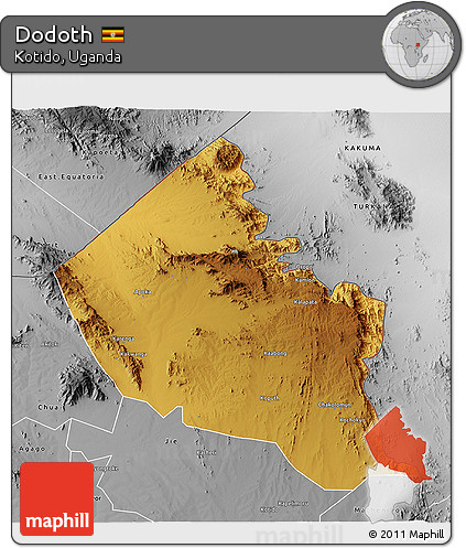Physical 3D Map of Dodoth, desaturated