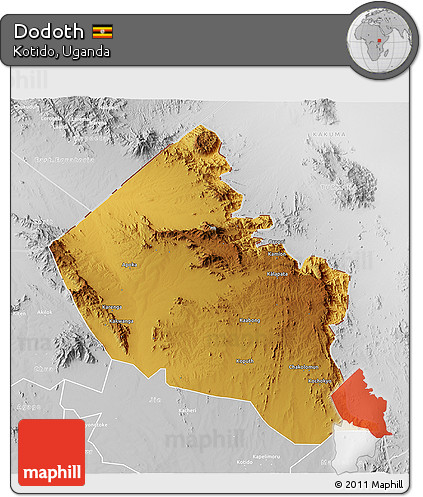 Physical 3D Map of Dodoth, lighten, desaturated