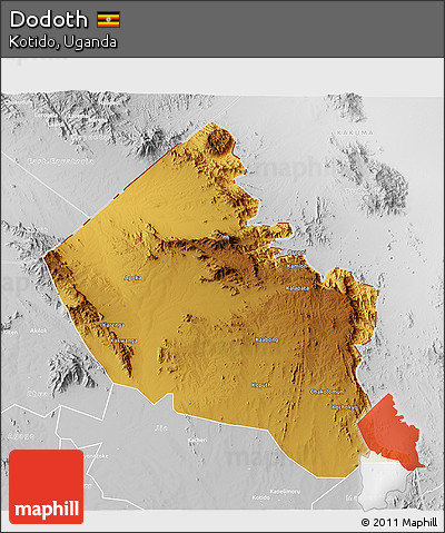 Physical 3D Map of Dodoth, lighten, desaturated