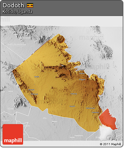 Physical 3D Map of Dodoth, lighten, desaturated