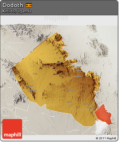 Physical 3D Map of Dodoth, lighten, semi-desaturated