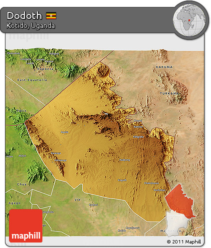 Physical 3D Map of Dodoth, satellite outside