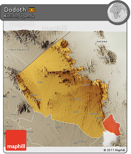 Physical 3D Map of Dodoth, semi-desaturated