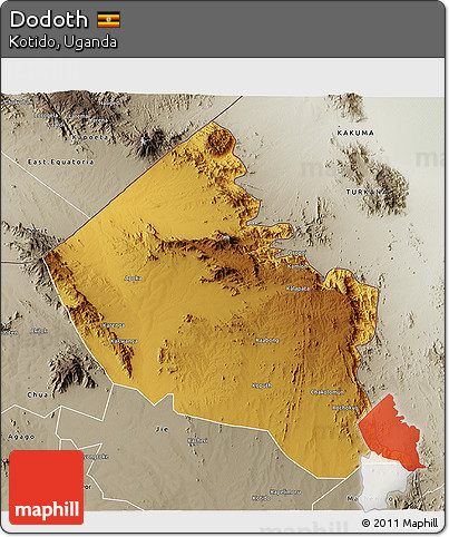 Physical 3D Map of Dodoth, semi-desaturated