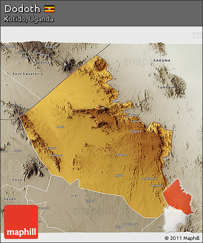 Physical 3D Map of Dodoth, semi-desaturated