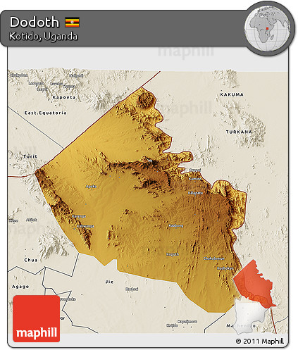 Physical 3D Map of Dodoth, shaded relief outside