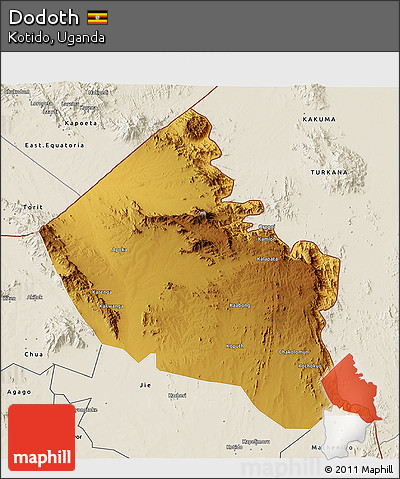 Physical 3D Map of Dodoth, shaded relief outside