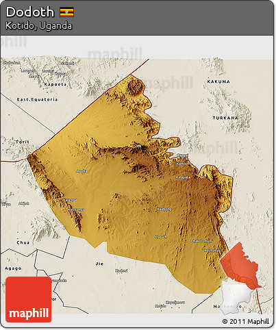 Physical 3D Map of Dodoth, shaded relief outside