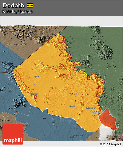 Political 3D Map of Dodoth, darken, semi-desaturated