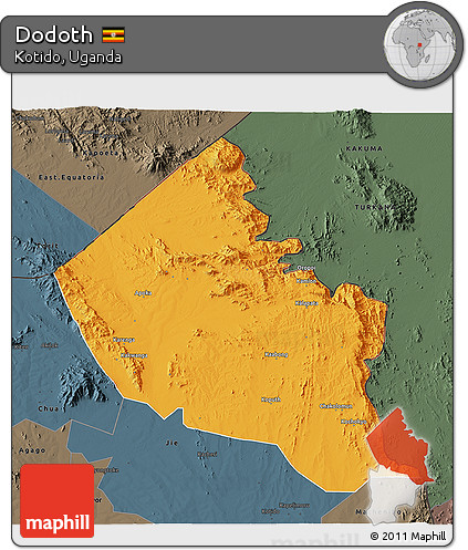 Political 3D Map of Dodoth, darken, semi-desaturated