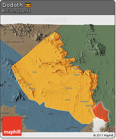 Political 3D Map of Dodoth, darken, semi-desaturated