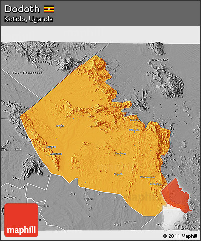 Political 3D Map of Dodoth, desaturated