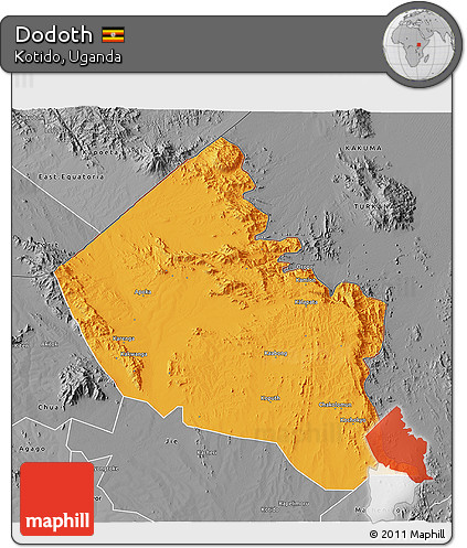 Political 3D Map of Dodoth, desaturated