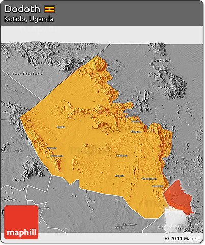 Political 3D Map of Dodoth, desaturated