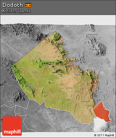Satellite 3D Map of Dodoth, desaturated