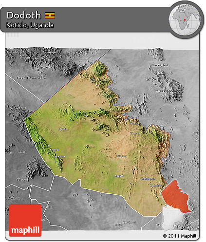Satellite 3D Map of Dodoth, desaturated