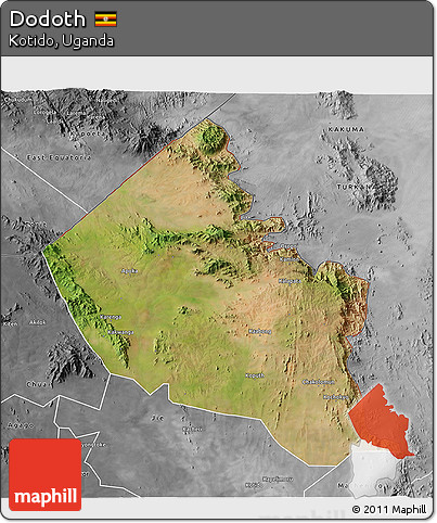 Satellite 3D Map of Dodoth, desaturated