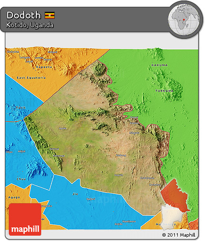 Satellite 3D Map of Dodoth, political outside