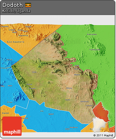 Satellite 3D Map of Dodoth, political outside