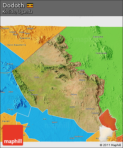 Satellite 3D Map of Dodoth, political outside