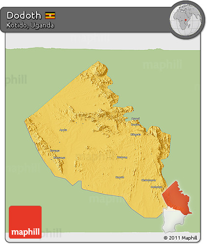 Savanna Style 3D Map of Dodoth, single color outside